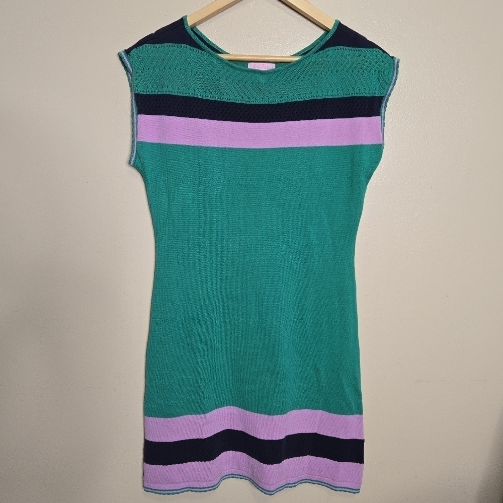 Lilly Pulitzer Kinley Trellace Stripe Emerald Green Sweater Dress Mini